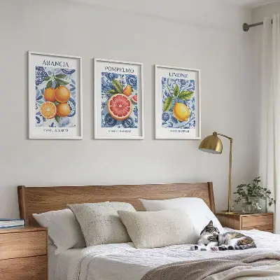 Fotowand met vintage illustraties van citrusvruchten