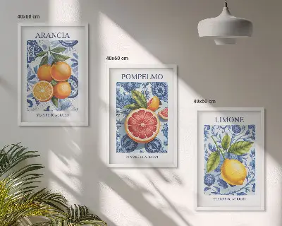 Fotowand met vintage illustraties van citrusvruchten