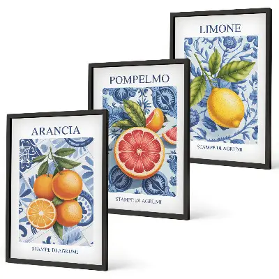 Fotowand met vintage illustraties van citrusvruchten