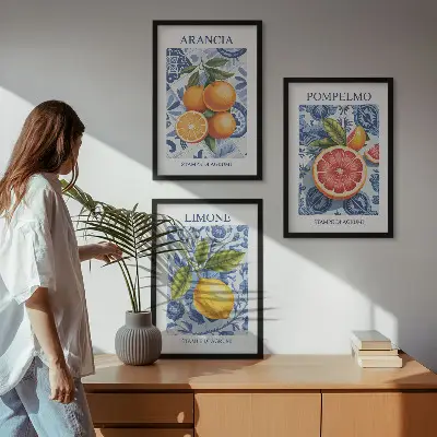 Fotowand met vintage illustraties van citrusvruchten