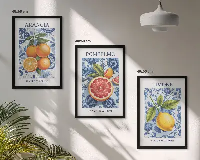 Fotowand met vintage illustraties van citrusvruchten
