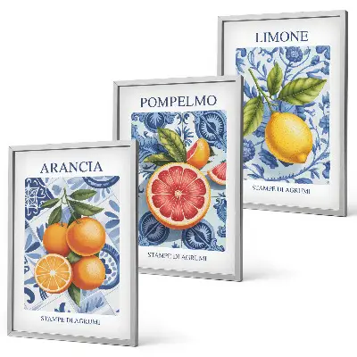 Fotowand met vintage illustraties van citrusvruchten