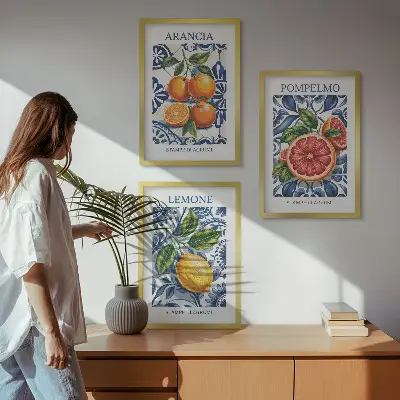 Set wanddecoratie met schilderijen moderne posters met Italiaanse citrusvruchten