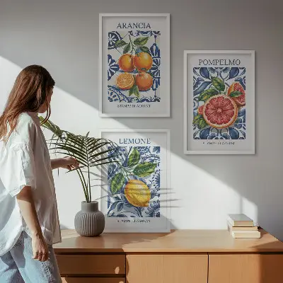 Set wanddecoratie met schilderijen moderne posters met Italiaanse citrusvruchten