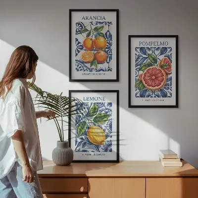 Set wanddecoratie met schilderijen moderne posters met Italiaanse citrusvruchten