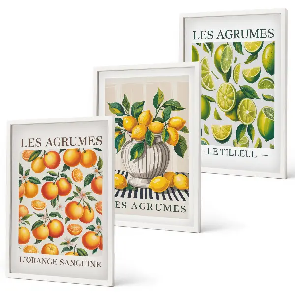 Wanddecoratieset schilderijen met kleurrijke citrusvruchten