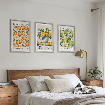 Wanddecoratieset schilderijen met kleurrijke citrusvruchten