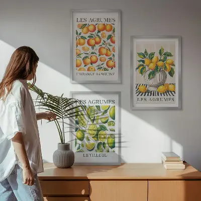 Wanddecoratieset schilderijen met kleurrijke citrusvruchten