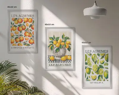 Wanddecoratieset schilderijen met kleurrijke citrusvruchten