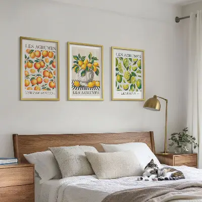 Wanddecoratieset schilderijen met kleurrijke citrusvruchten