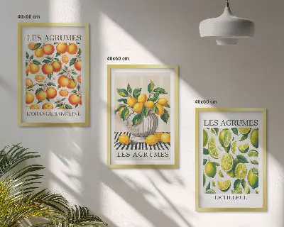 Wanddecoratieset schilderijen met kleurrijke citrusvruchten
