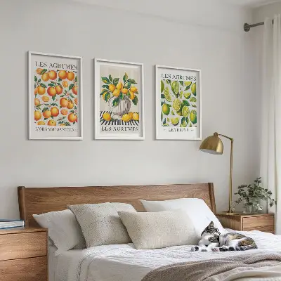 Wanddecoratieset schilderijen met kleurrijke citrusvruchten