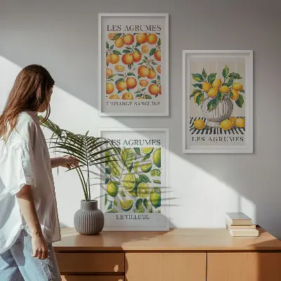 Wanddecoratieset schilderijen met kleurrijke citrusvruchten