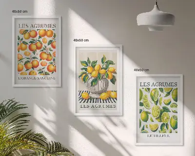 Wanddecoratieset schilderijen met kleurrijke citrusvruchten