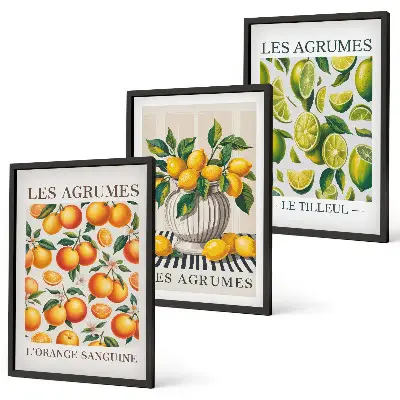 Wanddecoratieset schilderijen met kleurrijke citrusvruchten