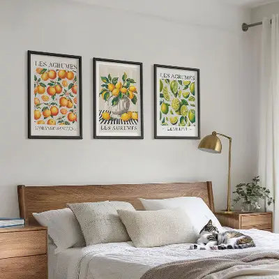 Wanddecoratieset schilderijen met kleurrijke citrusvruchten