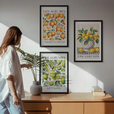 Wanddecoratieset schilderijen met kleurrijke citrusvruchten