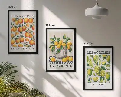 Wanddecoratieset schilderijen met kleurrijke citrusvruchten