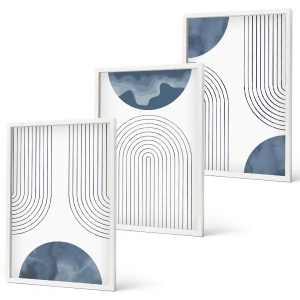 Wanddecoratie set schilderijen abstracte blauwe patronen