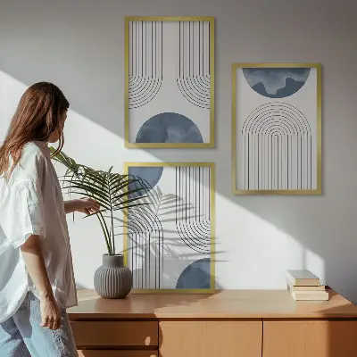 Wanddecoratie set schilderijen abstracte blauwe patronen