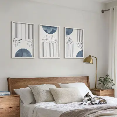 Wanddecoratie set schilderijen abstracte blauwe patronen