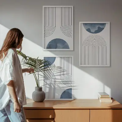 Wanddecoratie set schilderijen abstracte blauwe patronen