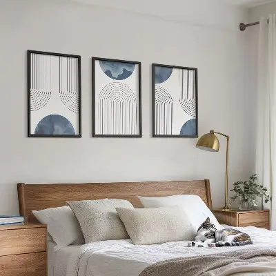 Wanddecoratie set schilderijen abstracte blauwe patronen