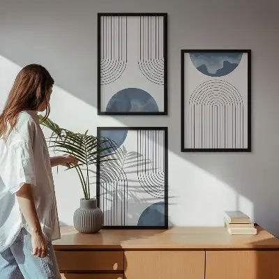 Wanddecoratie set schilderijen abstracte blauwe patronen