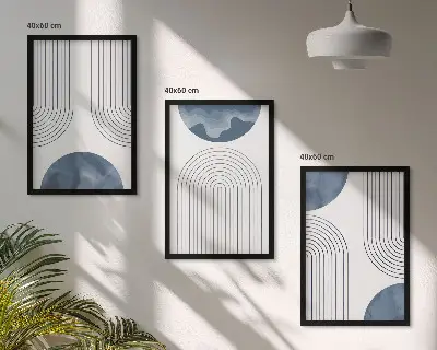 Wanddecoratie set schilderijen abstracte blauwe patronen