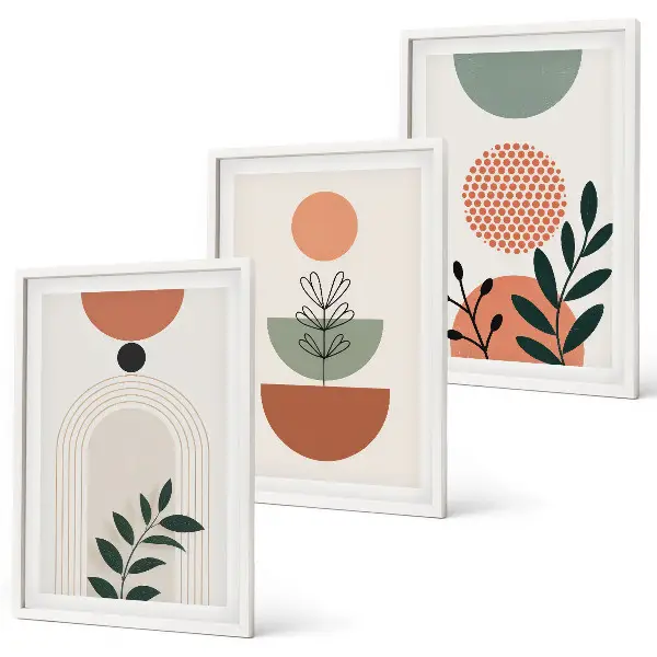 Set van moderne schilderijen met botanische motieven