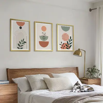 Set van moderne schilderijen met botanische motieven 