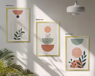 Set van moderne schilderijen met botanische motieven 