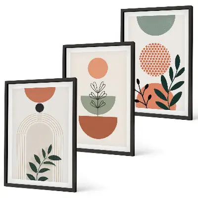 Set van moderne schilderijen met botanische motieven 