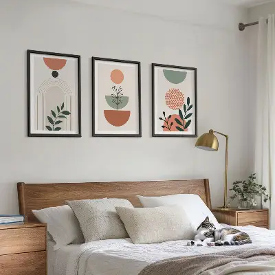 Set van moderne schilderijen met botanische motieven 