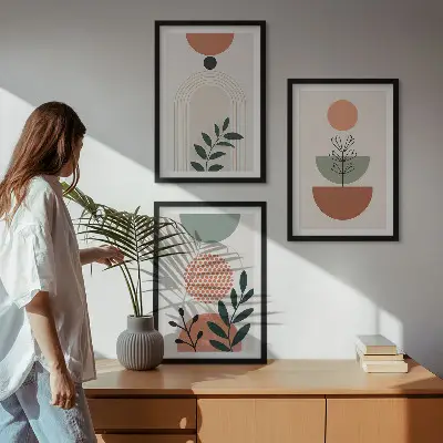 Set van moderne schilderijen met botanische motieven 