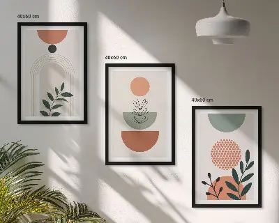 Set van moderne schilderijen met botanische motieven 