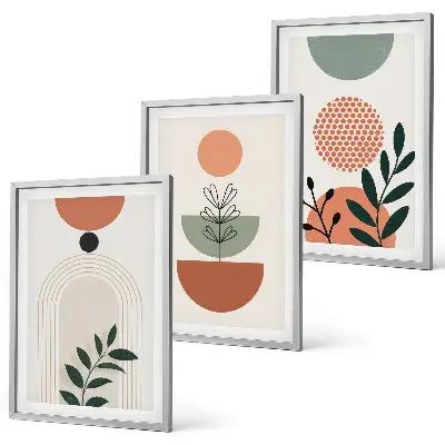 Set van moderne schilderijen met botanische motieven 