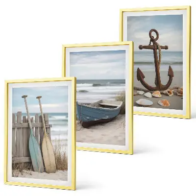 Wanddecoratieset schilderijen met strand boot anker en zand