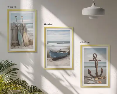 Wanddecoratieset schilderijen met strand boot anker en zand