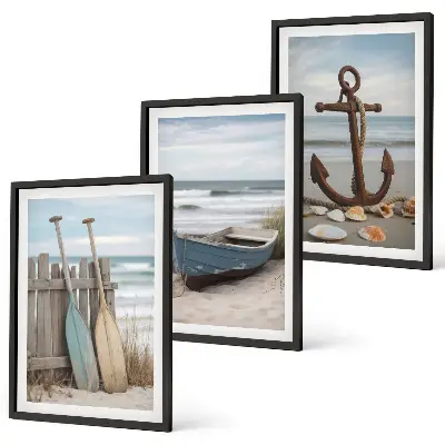 Wanddecoratieset schilderijen met strand boot anker en zand