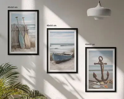 Wanddecoratieset schilderijen met strand boot anker en zand