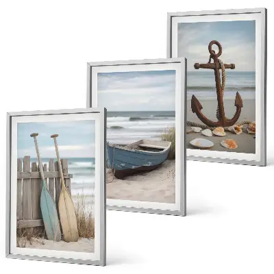 Wanddecoratieset schilderijen met strand boot anker en zand