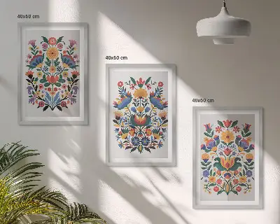 Wanddecoratieset met schilderijen met bloemmotieven in intense kleuren
