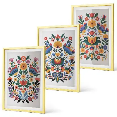 Wanddecoratieset met schilderijen met bloemmotieven in intense kleuren