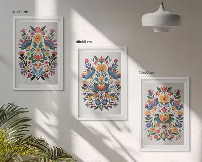 Wanddecoratieset met schilderijen met bloemmotieven in intense kleuren