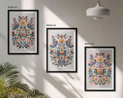Wanddecoratieset met schilderijen met bloemmotieven in intense kleuren