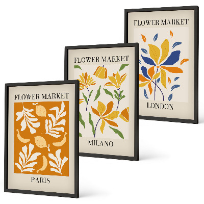 Wanddecoratie set schilderijen Kwiatowe postery Paryż Mediolan Londyn