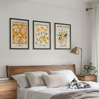 Wanddecoratie set schilderijen Kwiatowe postery Paryż Mediolan Londyn