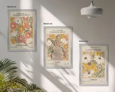 Fotowand met bloemmotieven van Amsterdam, Parijs en Londen