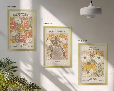 Fotowand met bloemmotieven van Amsterdam, Parijs en Londen